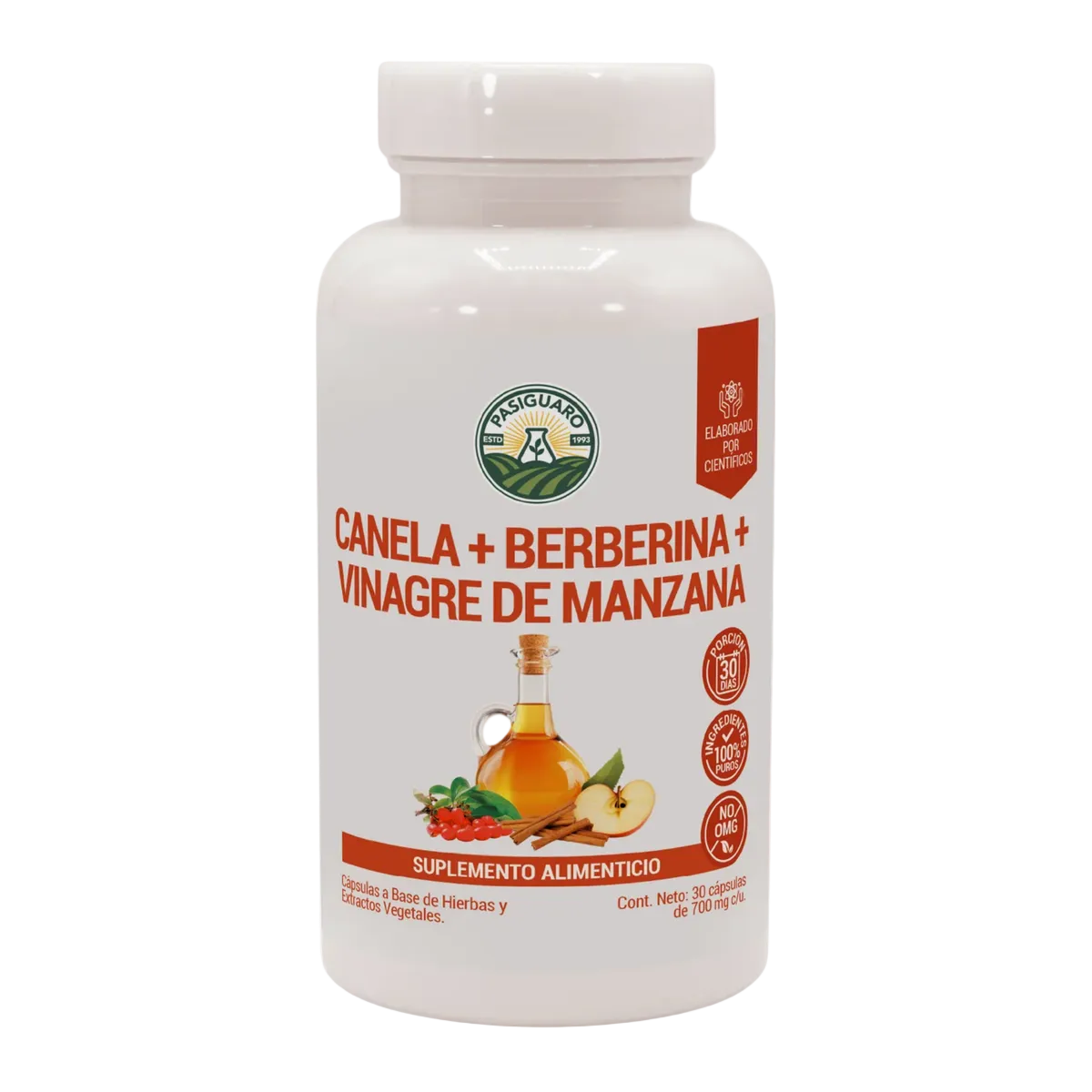 Canela + Berberina + Vinagre De Manzana 30 Capsulas 700 Mg