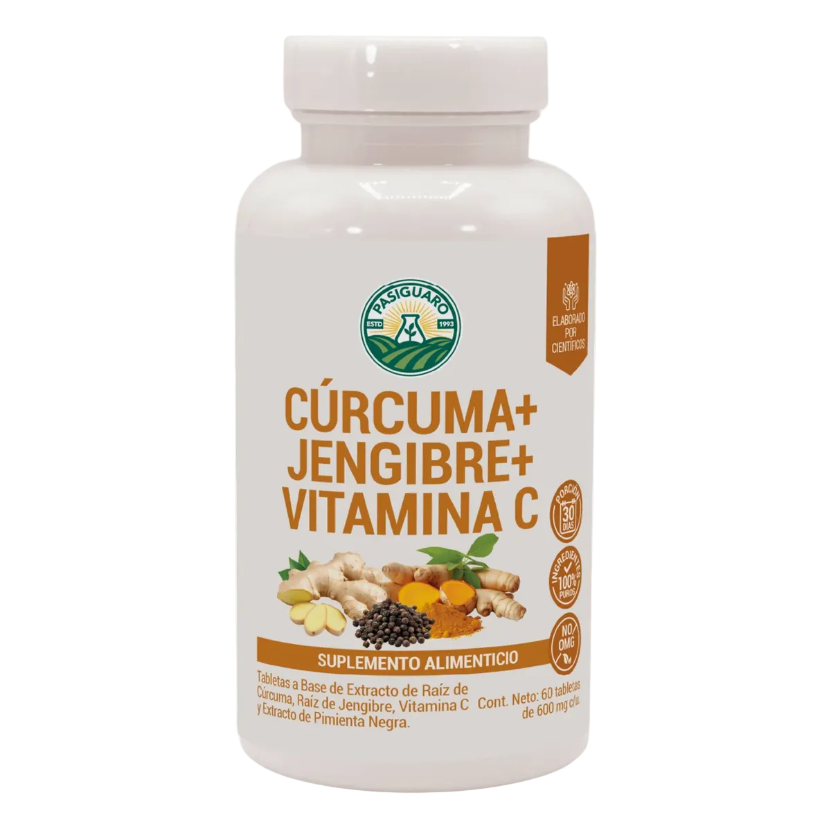 Curcuma + Jengibre + Vitamina C 60 Tabletas de 600 Mg