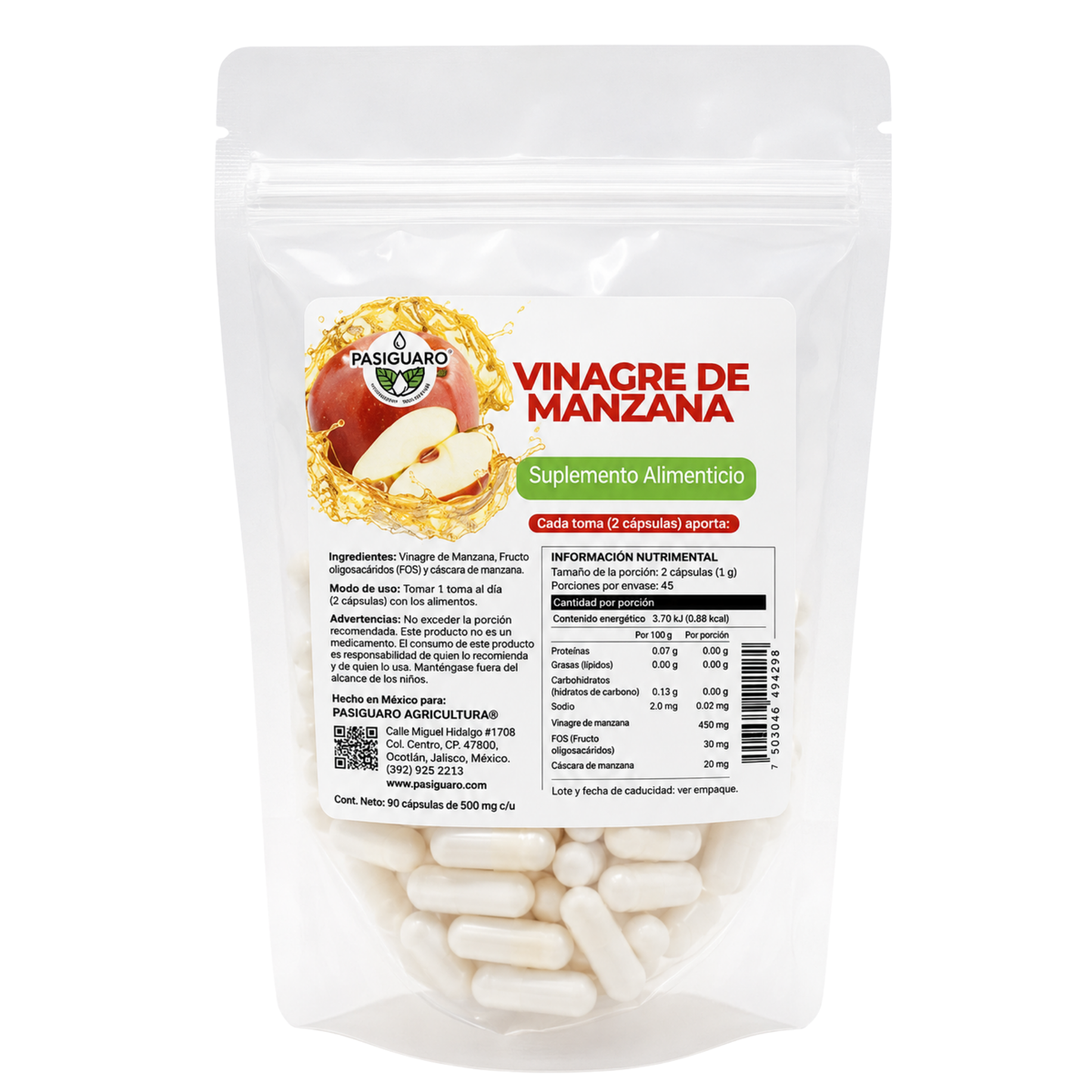 Vinagre De Manzana En Bolsita Con 150 Cap 400 Mg